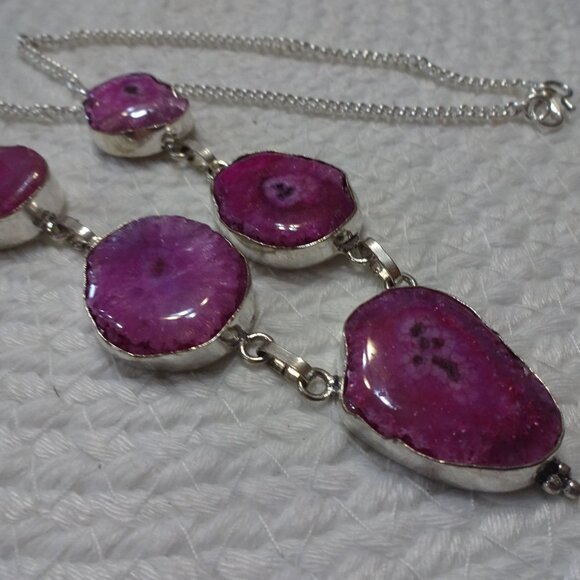 Stunning PINK SOLAR AGATE Handmade Sterling 925 Necklace Size 20" #25D - Picture 1 of 3